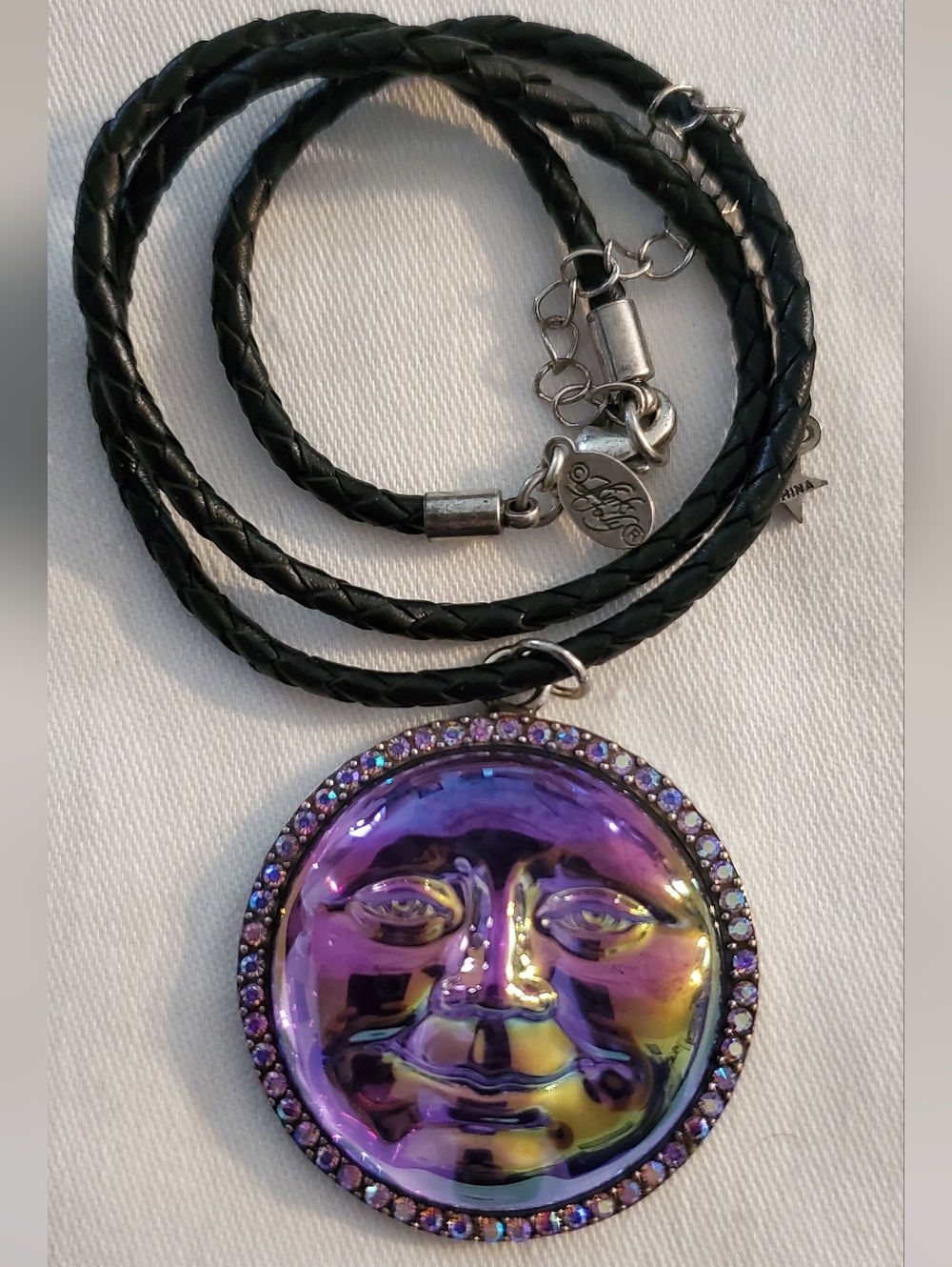 Kirks Folly Purple Iridescent Moon Face Pendant Necklace